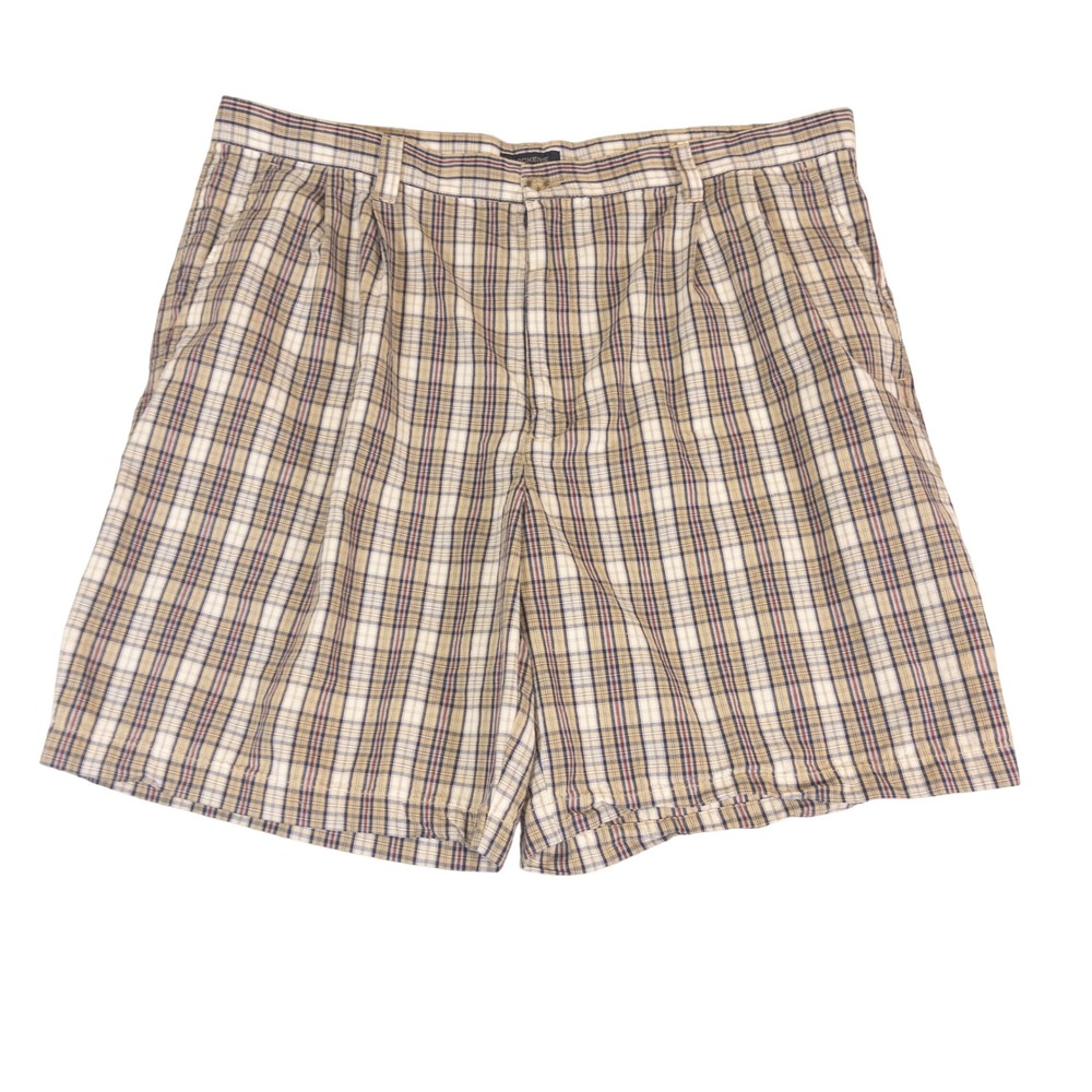 Dockers Mens Size 40 Tan Navy Blue Red Plaid Pleated Casual Summer Shorts